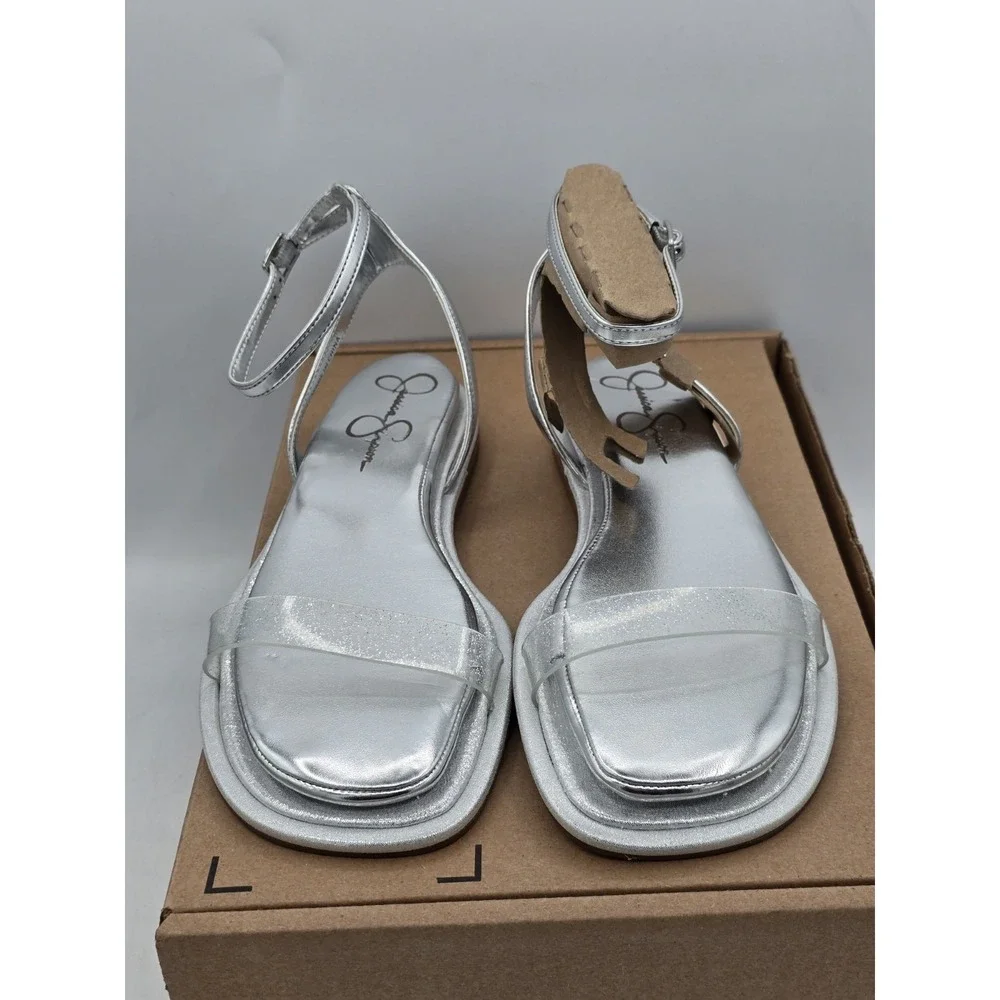 NEW Jessica Simpson Betania Ankle Strap Flat Sandals - Color Silver - Size 6.5M - Picture 3 of 12